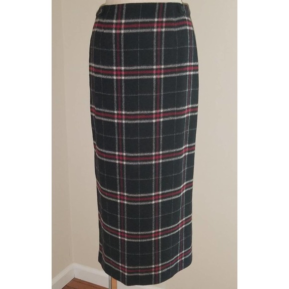 Talbots Dresses & Skirts - Vintage Talbots Black Red Plaid Long Italian Fabric Wool Blend Pencil Skirt 4 P
